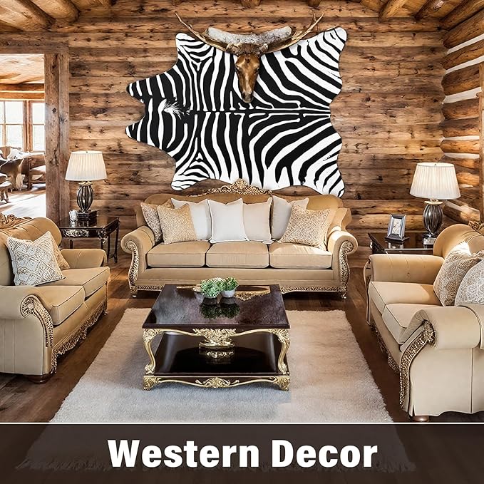 AROGAN Premium Faux Zebra Hide Rug 6.2 x 7 Feet, Sturdy and Large Size Zebra Print Rugs, Suitable for Bedroom Living Room Western Decor, Faux Fur Animal Carpet, Black and White