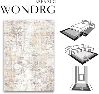 3x7 Washable Runner Rug Beige Grey Abstract Hallway Kitchen Throw Rug Neutral Modern Non Slip Soft Low Pile Carpet for Bathroom Laundry Bedroom Living Room