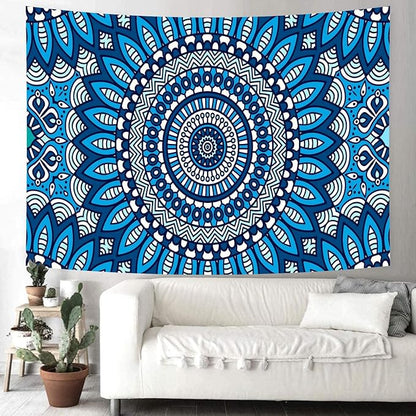Delur Mandala Tapestry Aesthetic Boho Blue Floral Medallion Tapestry Wall Hanging Bohemian Wall Art Hippie Indian Psychedelic Headboard for Bedroom Living Room Home Decor (70.8" x 92.5")