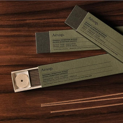 Aesop Sarashina Aromatique Incense | Dry, Woody Notes of Sandalwood and Spices | with Kanuma Pumice Holder | 33 Sticks