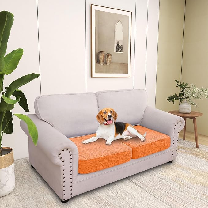 hyha Individual Couch Cushion Covers, Stretch Magic Sofa Seat Cushion Covers Washable, Dog Couch Sofa Slipcover for Pets, Kid with Elastic Bottom(2PC, Orange)