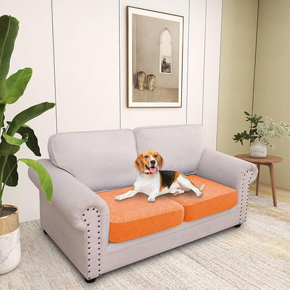 hyha Individual Couch Cushion Covers, Stretch Magic Sofa Seat Cushion Covers Washable, Dog Couch Sofa Slipcover for Pets, Kid with Elastic Bottom(2PC, Orange)