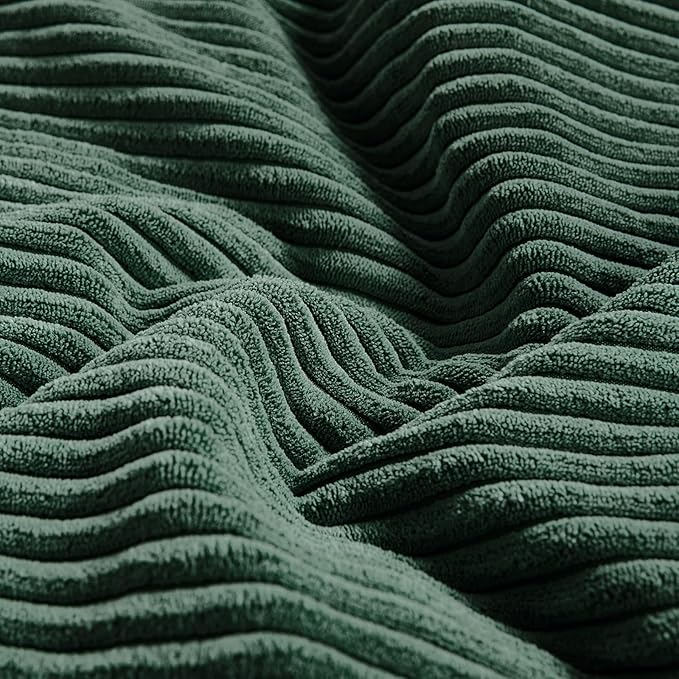 Fancy Homi Set of 2 Dark Green Decorative Throw Pillow Covers 16x16 Inch for Living Room Couch Bed, Boho Farmhouse Forest Green Home Decor, Soft Corss Corduroy Patchwork Textured Cushion Case