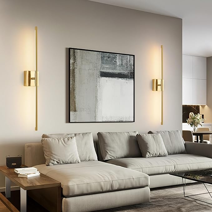 30″ Gold Battery Operated Wall Sconces Set of 2, Dimmable Wall Sconces with Remote Control, Rechargeable Sconces Wall Lighting, LED Wireless Wall Lights for Bedroom, Living Room, Bathroom