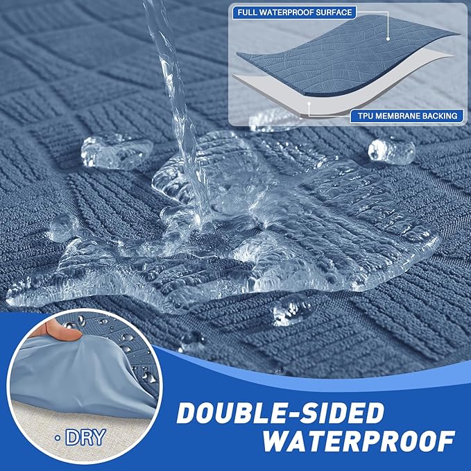 MAXIJIN Waterproof Couch Cushion Covers Stretch Sofa Seat Slipcovers Washable，Sectional Outdoor Cushion Covers with Elastic Bottom for Dogs Pets Kids (1 Pc Cushion Cover, Dusty Blue)