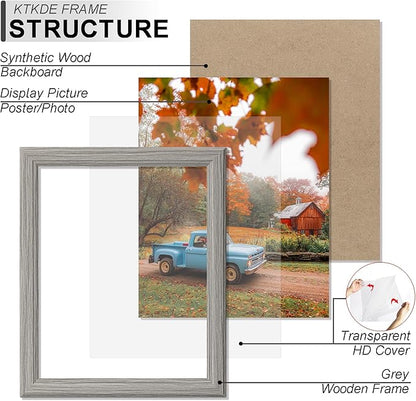 KTKDE 8.5x11 Picture Frame Set of 5,Certificate Frame Gray with Clear Plexiglass, 8.5 by 11 Picture Diploma Document Degree Frames for Wall and Tabletop,best gift