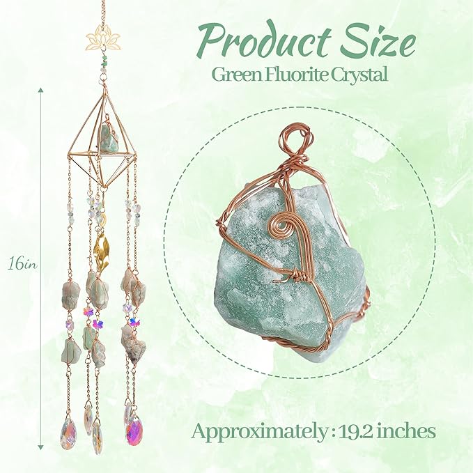 Green Fluorite Crystal Suncatcher, Dreamsum Window Hanging Pendant Glass Prisms Decor Wind Chime Rainbow Sun Catcher for Home Garden Porch to Lover Parents Friends