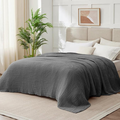 100% Cotton Muslin Blanket Large 50" x 70", Breathable and Lightweight Cotton Throw Blanket for Bed and Couch, Soft Cooling Summer Gauze Blanket for Adults All Season, Dark Grey