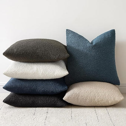 Woaboy Pack of 2 18x18 Inch Decorative Boucle Throw Pillow Covers Textured Square Pillowcaes Accent Solid Cozy Soft Cushion Covers Home Decor for Sofa Couch Living Room Home Decor,Black