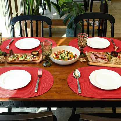 Noctiflorous Oval Braided Placemats Set of 4 Woven 12x18 Inch Non Slip Washable Heat Resistant Place Mats Round Tablemats for Dining Kitchen Party Daily Table Decor Dinner Mats (Red Shine, 4)