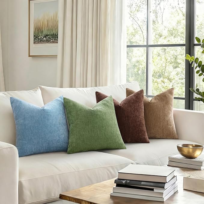 decorUhome Chenille Reddish Brown Throw Pillow Covers 12x20 Inch Set of 2, Decorative Soft Couch Pillow Covers Solid Dyed Accent Velvet Farmhouse Neutral Rectangle Pillow Cases for Sofa Living Room