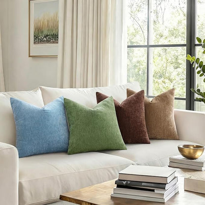 decorUhome Chenille Reddish Brown Throw Pillow Covers 12x20 Inch Set of 2, Decorative Soft Couch Pillow Covers Solid Dyed Accent Velvet Farmhouse Neutral Rectangle Pillow Cases for Sofa Living Room