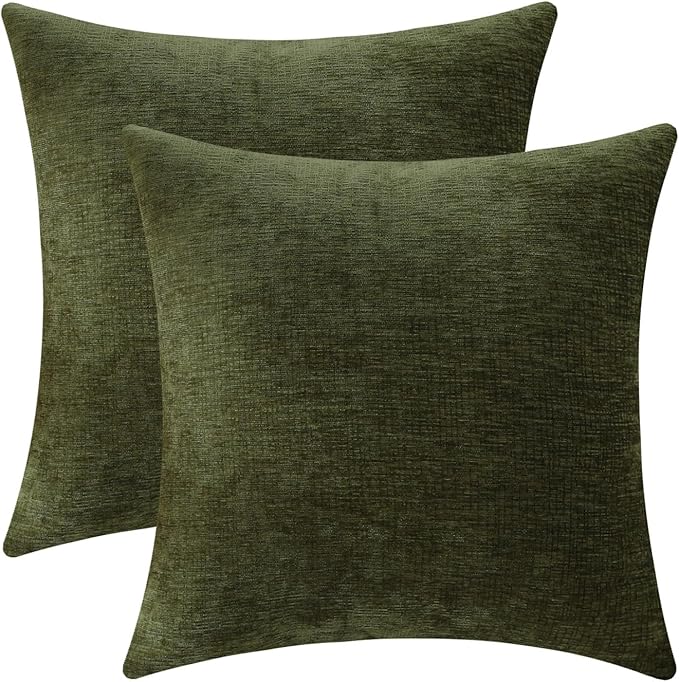 Jeneoo Sage Green Decorative Throw Pillow Covers Soft Chenille Comfy Square Couch Cushion Cases for Living Room Sofa Decor (Set of 2, 14 x 14 Inches)