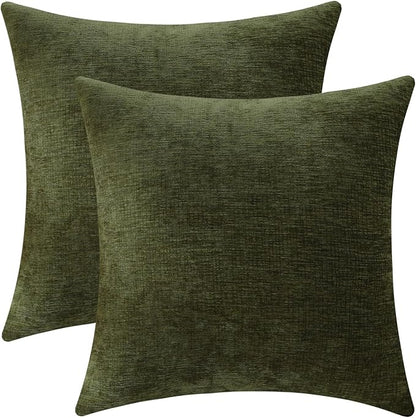 Jeneoo Sage Green Decorative Throw Pillow Covers Soft Chenille Comfy Square Couch Cushion Cases for Living Room Sofa Decor (Set of 2, 14 x 14 Inches)