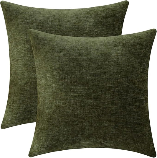 Jeneoo Sage Green Decorative Throw Pillow Covers Soft Chenille Comfy Square Couch Cushion Cases for Living Room Sofa Decor (Set of 2, 14 x 14 Inches)