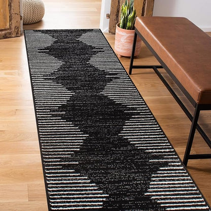 Rugshop Bohemian Stripe Stain Resistant High Traffic Living Room Kitchen Bedroom Dining Home Office Runner Rug 2'7" x 6' Black