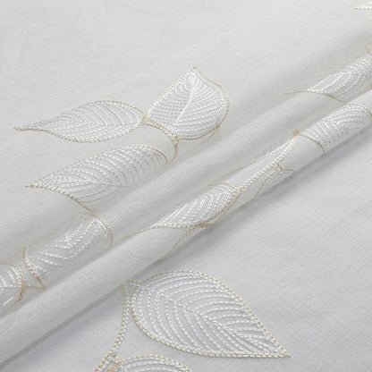 VISIONTEX Sheer Curtains 63 inch Length 2 Panels Set, Decorative Leaves Embroidery, Rod Pocket Embroidered Window Drapes for Living Room and Bedroom, 54" x 63"