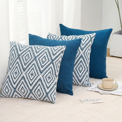HPUK Decorative Throw Pillow Covers Set of 4 Couch Pillows Accent Cushion Cover for Couch Sofa Living Room, 20"x20" inches, Navy Blue