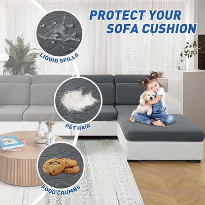 MAXIJIN Waterproof 3 Pieces Couch Cushion Covers for Sectional Sofa Seat Slipcover Stretch Sectional Couch Cover for L Shape Left/Right Chaise with Elastic Bottom (2 Seater + 1 Chaise, Light Gray)