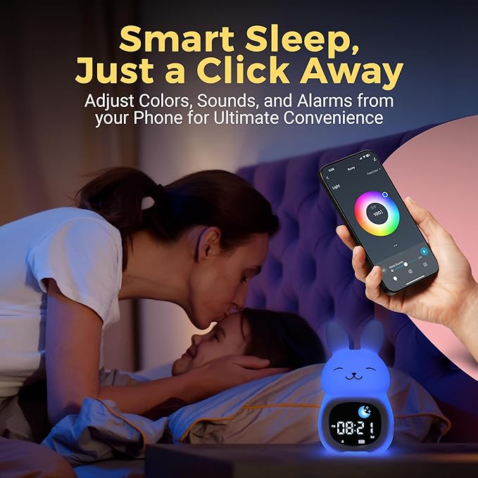 Bumble & Bright App-Controlled Kids Sleep Trainer – Color-Changing Night Light Alarm Clock with Sounds, OK-to-Wake Toddler Clock, USB-C Corded with Backup Battery, Gift for Boys & Girls