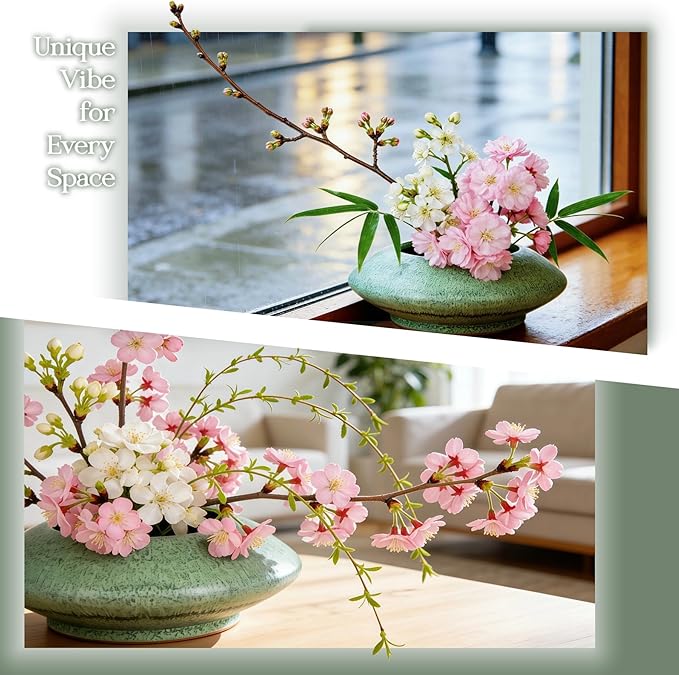 Ceramic Flower Pot Flower Arrangement Set Japanese Ikebana Floral Art Supplies Handmade Flower Bowl Decorative Flower Vase for Centerpieces (Small Green)