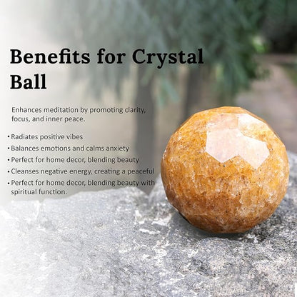 Crocon 50mm Camel Jasper Diamond Cut Stone Sphere Ball with Metal Stand 1400+ Carats Gemstone Ball Healing Ornament Rock Sphere Sculpture Figurine for Fengshui Divination Crystal Home Decor
