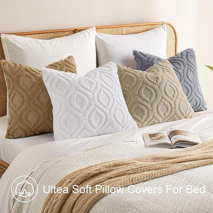 decorUhome Spring Euro Sham Throw Pillow Covers 24x24 Inch Set of 2, Soft Plush Faux Wool Khaki Solid Couch Pillow Covers, Accent Farmhouse Neutral Square Pillow Cases for Sofa Bed Living Room