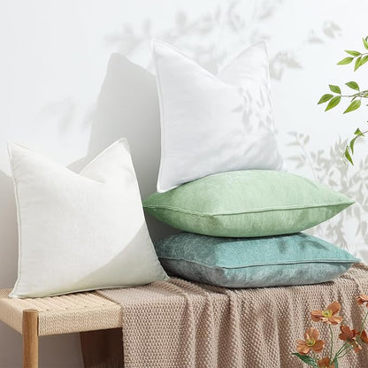 decorUhome Spring Couch Throw Pillow Covers 20x20 Set of 2, Decorative Soft Velvet Neutral Chenille Pillow Covers with Elegant Design for Sofa Bed Living Room Home Decor, Cream White