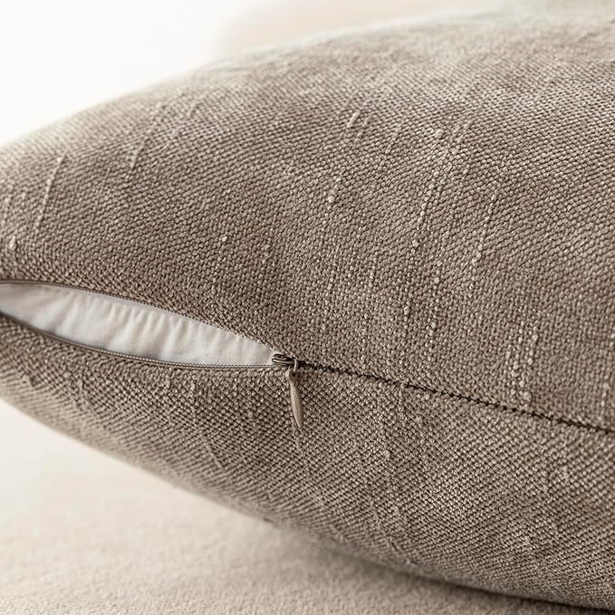 Foindtower Set of 2 Soft Textured Chenille Throw Decorative Pillow Covers Square Accent Solid Cushion Cover Cozy Neutral Farmhouse Pillow Case for Couch Sofa Bedroom Living Room 26x26 Inch,Light Taupe