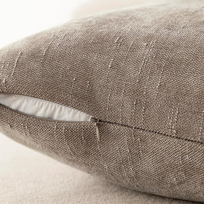 Foindtower Set of 2 Soft Textured Chenille Throw Decorative Pillow Covers Square Accent Solid Cushion Cover Cozy Neutral Farmhouse Pillow Case for Couch Sofa Bedroom Living Room 26x26 Inch,Light Taupe