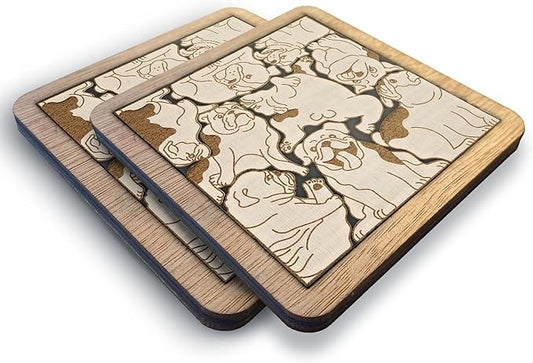 02 English Bulldog Dog Coaster - English Bulldog Dog Puzzle Wooden Coaster Set - Interlocking Jigsaw Drink Mats with Laser-Cut Design