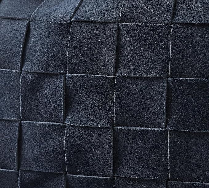 Genuine Lamb Leather Cushion Pillow Cover - Luxury Leather Pillow Case - Modern, Boho, Farmhouse Home Decor - Bedroom Couch, Living Room, Sofa Bed (Basketweave - Navy, 18" x 18")