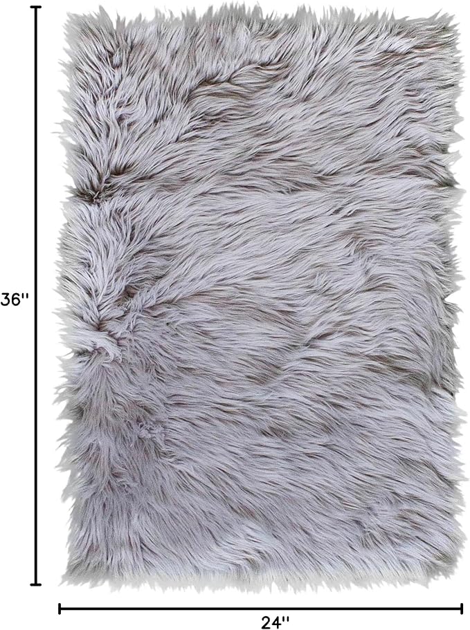 2 x 3 ft Fluffy Gray Rug – Soft Faux Fur Rug for Bedroom, Living Room, or Entryway – Cozy Faux Sheepskin Accent for Home Decor