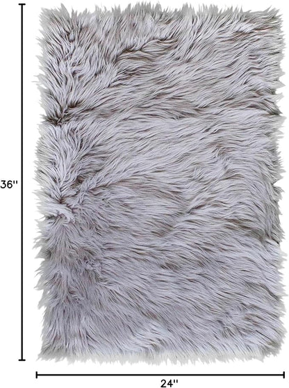 2 x 3 ft Fluffy Gray Rug – Soft Faux Fur Rug for Bedroom, Living Room, or Entryway – Cozy Faux Sheepskin Accent for Home Decor