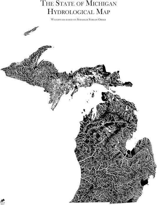 Muir Way Hydrological River Map of Michigan - Watershed Topographic Wall Art for Home, Office, or Travel Decor - Unframed Flat Paper Print, 18x24