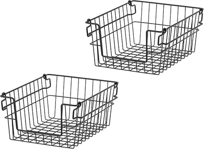 TRINITY 2-Pack Stackable Metal Wire Storage Baskets With Handles, Black, 11 Inches