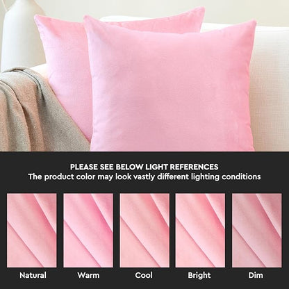 Encasa XO Velvet Throw Pillow Covers 22x22 in (55x55 cm) - Light Pink - No Inserts, Pack of 2 Cases | Solid Plain Dyed Soft & Smooth, Square Decorative Cushion Covers for Living & Bedroom