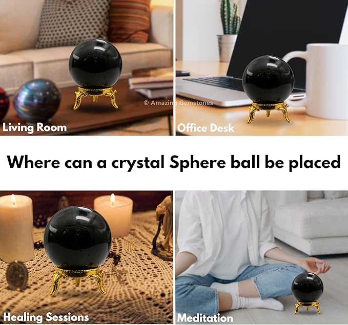 Amazing Gemstone Black Tourmaline Crystal Ball with Stand - 1.5" Inches Crystal Sphere Meditation Balls for Witchcraft and Decorative Balls