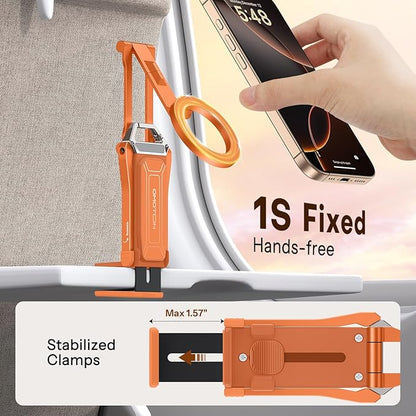 OMOTON 360°Rotating for MagSafe Tripod Mount, Adjustable Aluminum Magnetic Phone Tripod for iPhone 17/16/15/14 Pro Max Air, Foldable Cell Phone Stand Fits Vlog, Gym, Travel Essentials, Orange