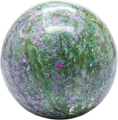 Amazing Gemstone Ruby Fuchsite Crystal Ball with Stand - 2.5 Inches Large Crystal Sphere Meditation Balls for Witchcraft and Decorative Balls