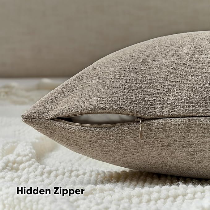 FUTEI Coffee Chenille Decorative Throw Pillow Covers 12x20 Inch Set of 2,Soft Cozy Faux Linen Textured Lumbar Pillow Cases,Farmhouse Home Decor for Couch Living Room