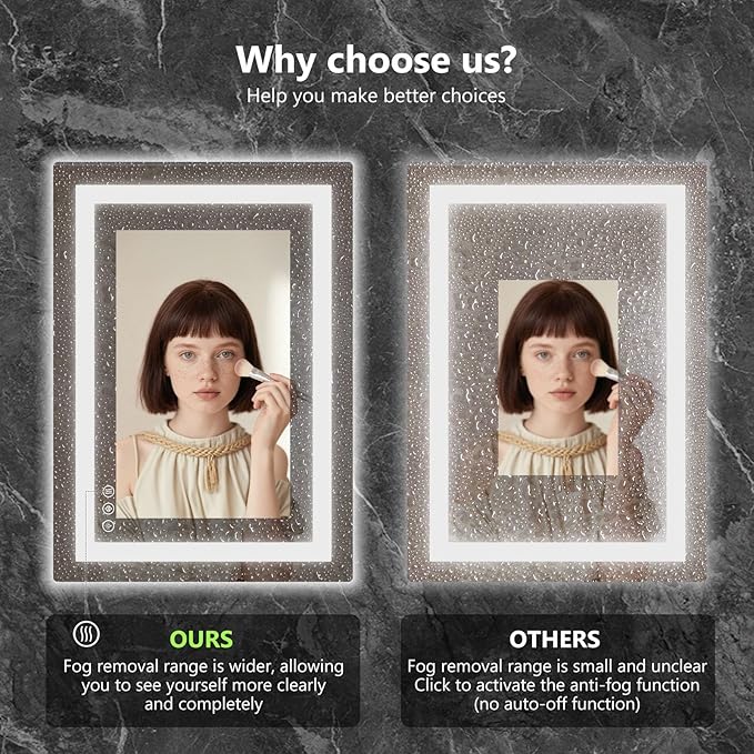Sweetcrispy 24.1"x36.1" Smart Anti-Fog LED Bathroom Mirror with Front Light & Backlit, 3 Color Temperatures, Dimmable, Memory Function, Rectangle Modern Vanity Mirror