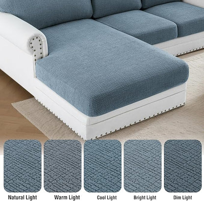 H.VERSAILTEX Super Stretch Individual Jacquard Couch Cushion Covers Furniture Protector Spandex Anti-Slip Soft Thickened Slipcovers Easy Install, (1 PC, Large Chaise Couch Cover, Stone Blue)