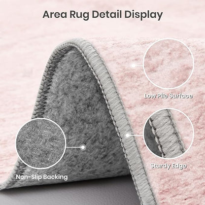 Valenrug Washable Rugs 6x9 - Non Slip 6x9 Area Rugs for Living Room, Stain Resistant Area Rugs for Bedroom, Foldable Machine Washable Area Rug(6'x9', Light Pink)