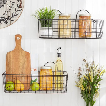 DII Farmhouse Vintage Décor, Wire Wall Basket, Assorted, Black, 2 Piece (Pack of 2)