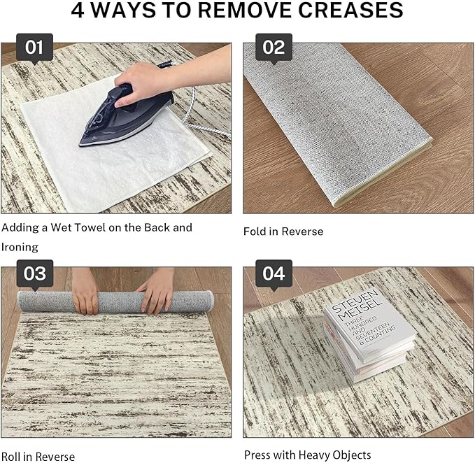 Modern Abstract Small Area Rug Indoor 3x5 Washable Rug Non-Slip Soft Entryway Rug Beige Kitchen Mats Thin Print Faux Wool Floor Carpet Throw Rugs for Entrance Bedroom Office Home Decor