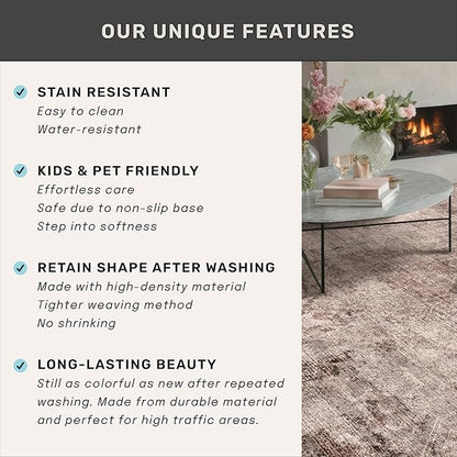 Brown Living Room Rug 9x12 - Retro Large Rug for Dining Room, Fireplace, Bedroom, Washable Non Slip Low Pile Abstract Warm Brown and Terracotta