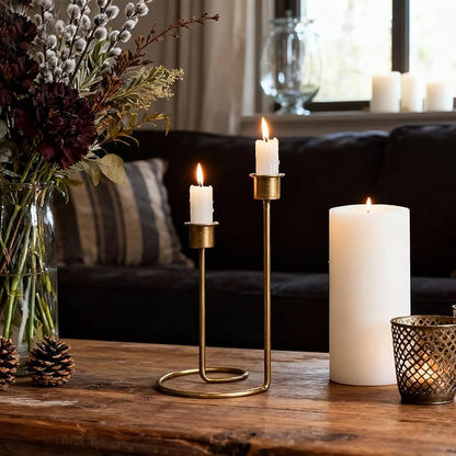 Modern Twisted Metal Candle Holder, Gold Taper Candlestick Centerpiece for Table Décor, Wedding, Holiday & Housewarming Gift