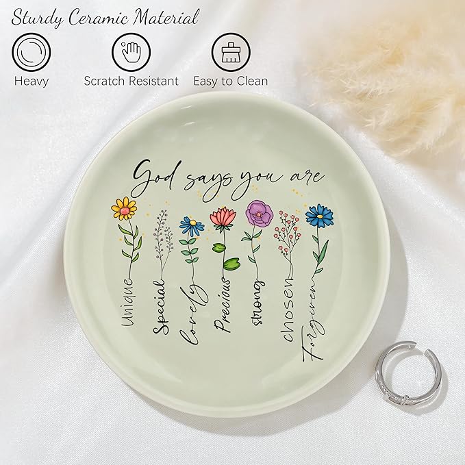 JoycuFF Christian Gifts for Women Faith,Inspirational Religious Ceramic Ring Jewelry Dish Gifts for Christians Christmas