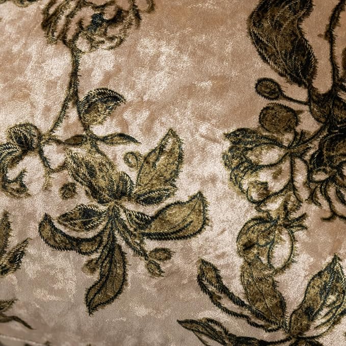 Velvet Floral Print Throw Pillow Covers Set of 2, Superior Soft Decorative Pillow Cases with Luxurious Silky Textured Vintage Cushion Covers for Home Decor Couch Sofa Bed (Champagne, 18x18)